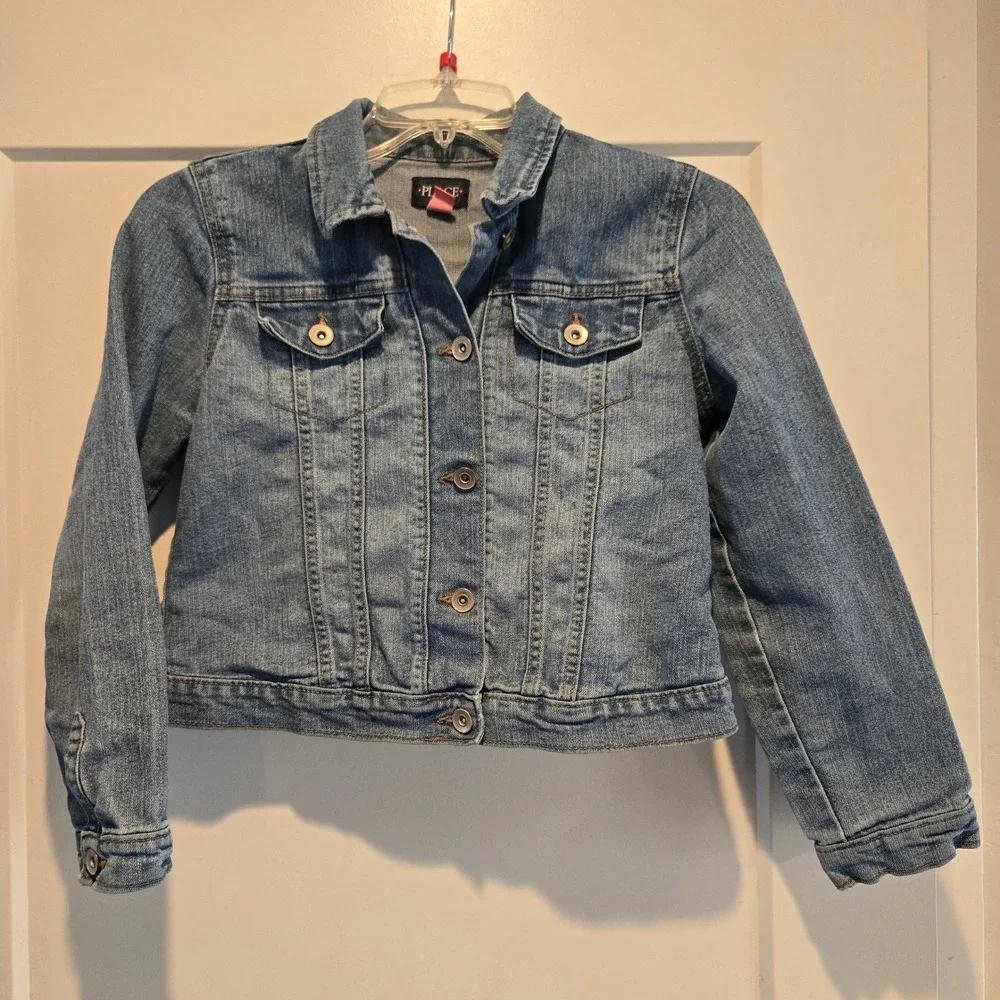 The Childrens Place Girls L 10/12 Denim Jacket Medium Wash Blue Stretch